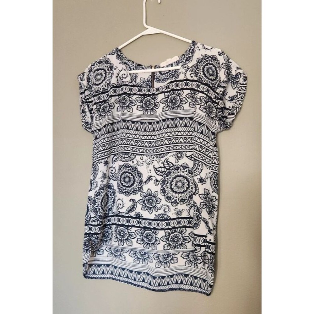 Hippie Rose Navy Patterned Blouse, Medium